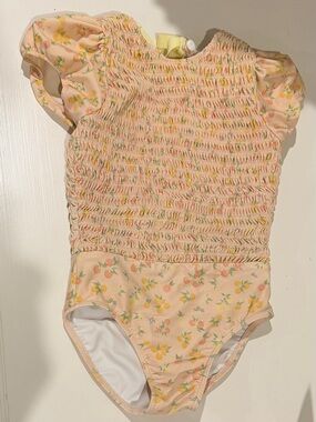 Minnow Swim Girls' Peach Smocked Flutter One-Piece Swimsuit